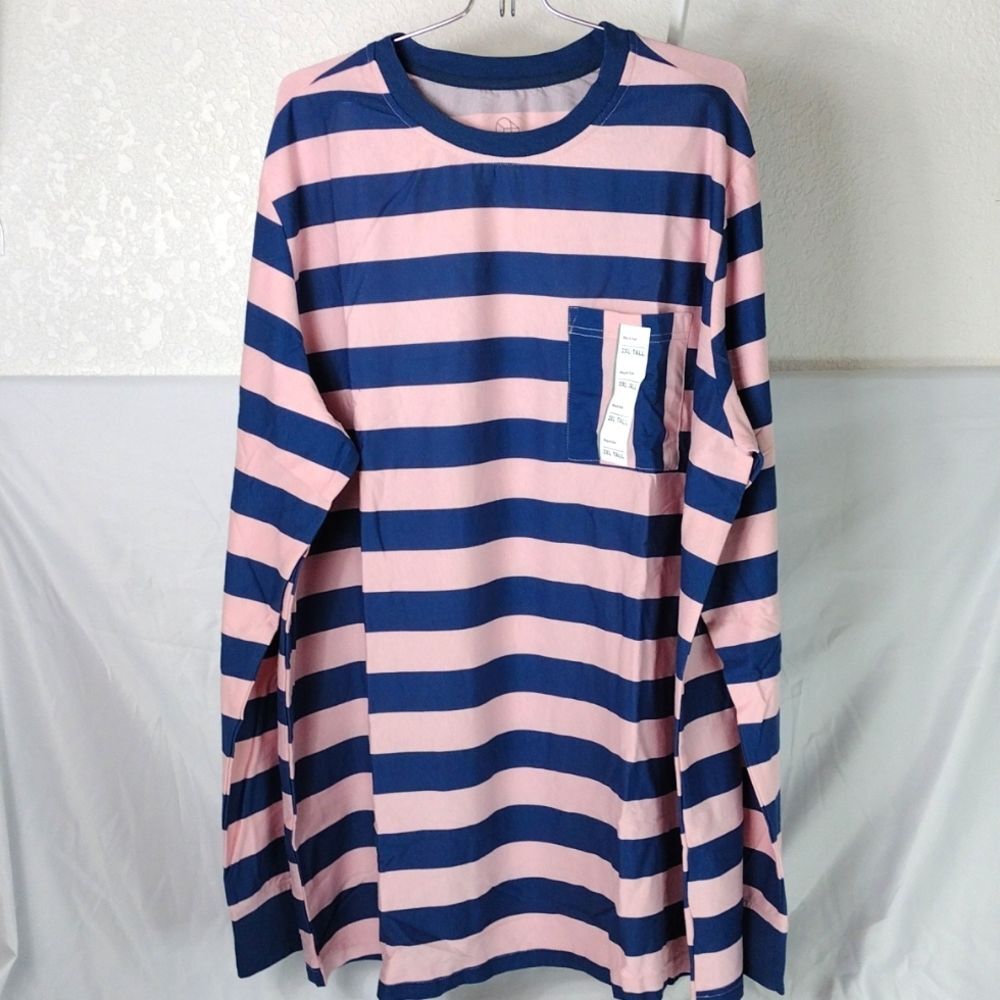 Men's Big and Tall Long Sleeve Shirt Navy/Pink NWT